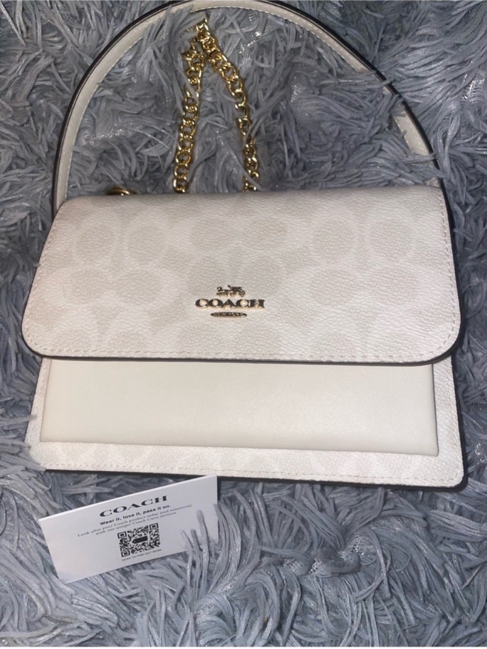 Coach Cream and Gold Signature Leather Shoulder Bag